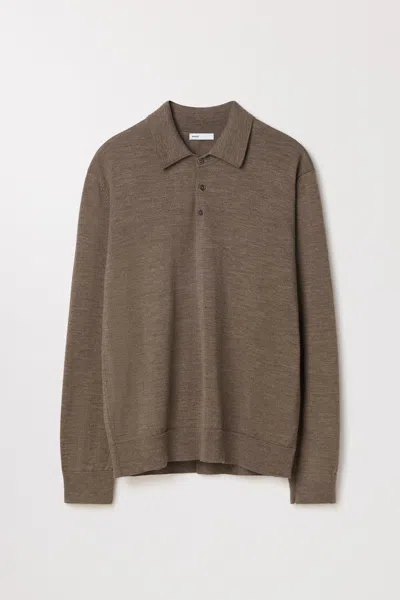 Asket Merino Wool Polo Light Brown Melange - Men