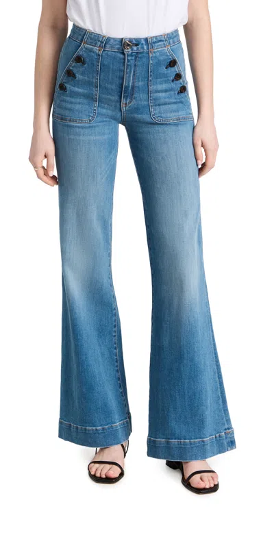 Askk Ny Brickhouse Wide Leg Mid Rise Jean In Harbor In Blue