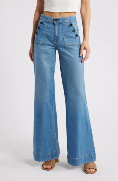 Askk Ny Brickhouse Wide Leg Mid Rise Jean In Harbor In Blue