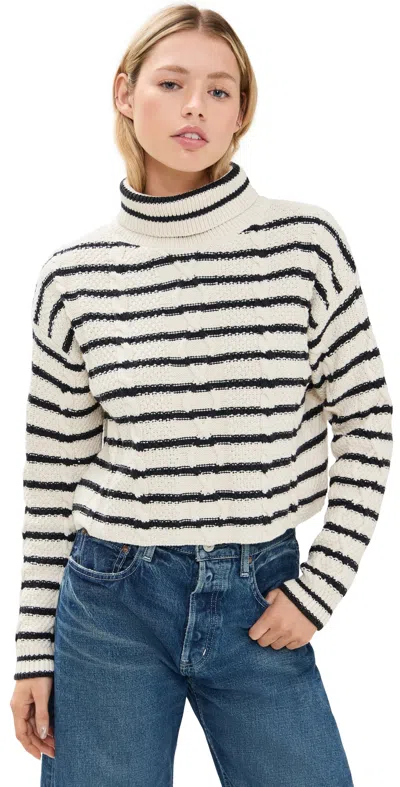 Askk Ny Cable Cropped Crew Sweater Stripe