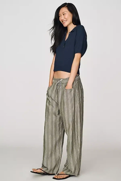 Askk Ny Cancun 100% Cotton Stripe Pants In Green