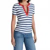 Askk Ny Classic Henley Tee In Navy Thin Stripe In Blue