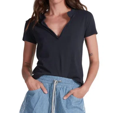 Askk Ny Classic Henley Top In Stone Black In Blue