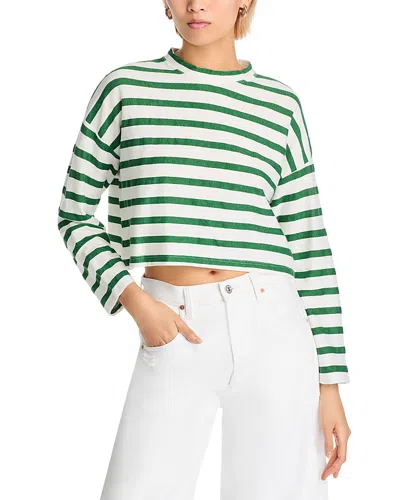 Askk Ny Cropped Long Sleeve Stripe Tee In Green Stripe