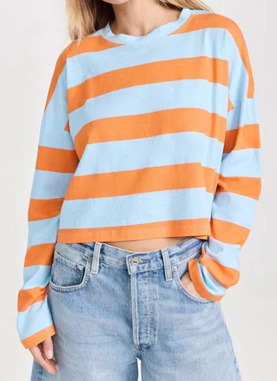 Askk Ny Stripe Long Sleeve Cotton T-shirt In Orange Blue Stripe