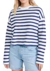 Askk Ny Cropped Long Sleeve Stripped Tee In Navy Thin Stripe In Multi