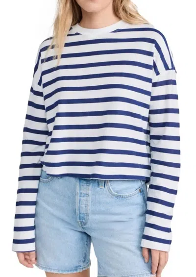 ASKK NY CROPPED LONG SLEEVE STRIPPED TEE IN NAVY THIN STRIPE