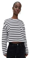 Askk Ny Cropped Long Sleeve Tee Stripe White Thin Stripe In White Thin Stripe