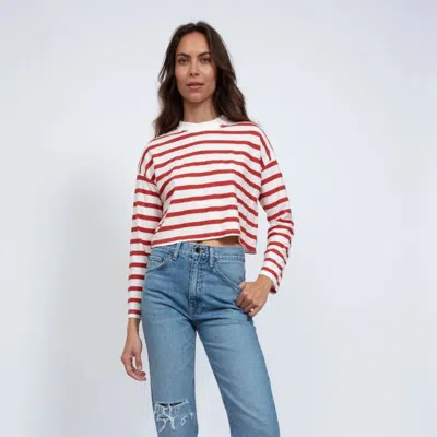 Askk Ny Cropped Long Sleeve Thin Red Stripe Tee In Multi