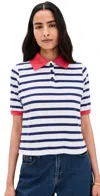 Askk Ny Cropped Polo Navy Thin Stripe