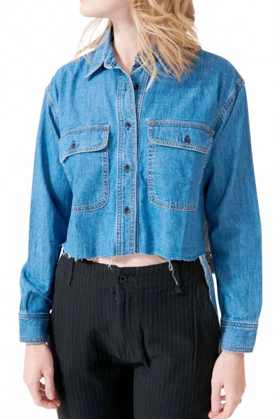 Askk Ny Crosby Combo Flannel Shirt In Denim Blue & Houndstooth Multi