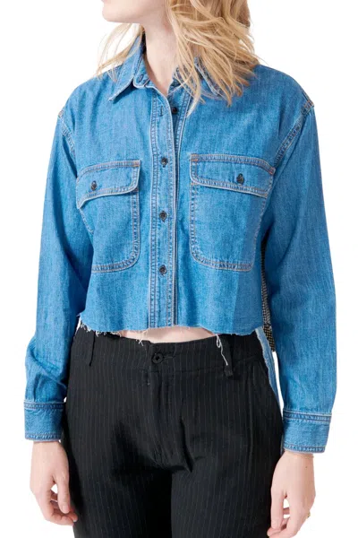 Askk Ny Crosby Flannel Shirt In Denim And Houndstooth In Blue