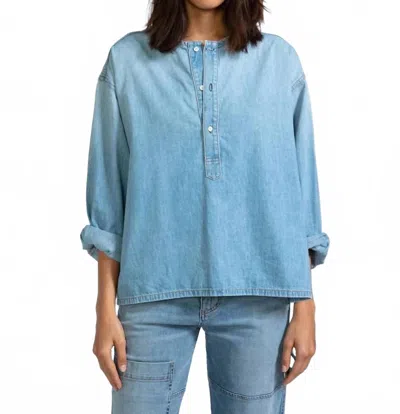 Askk Ny Denim Henley Top In Light Wash Jackson In Blue