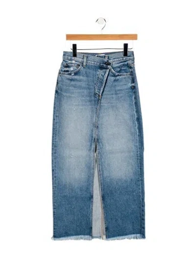 Pre-owned Askk Ny Distressed Accents Midi Length Skirt W/ Tags In Blue