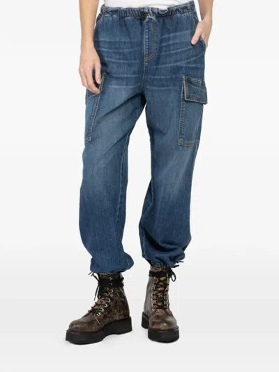 Askk Ny Elasticated Cargo Cropped Trousers In Blue