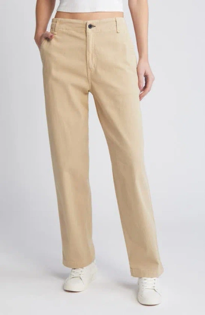 Askk Ny High Waist Relaxed Straight Leg Chinos In Khaki