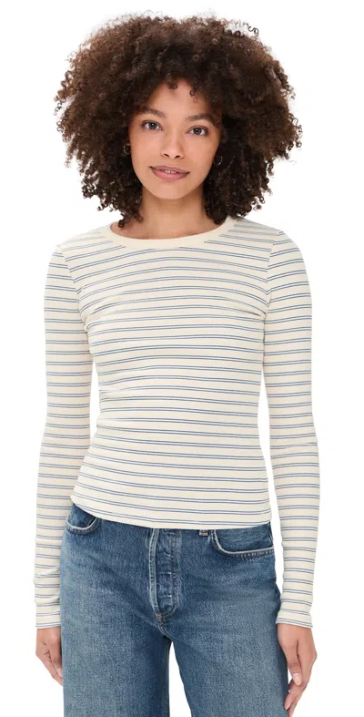 Askk Ny Long Sleeve Ribbed Crewneck Double Stripe Blue