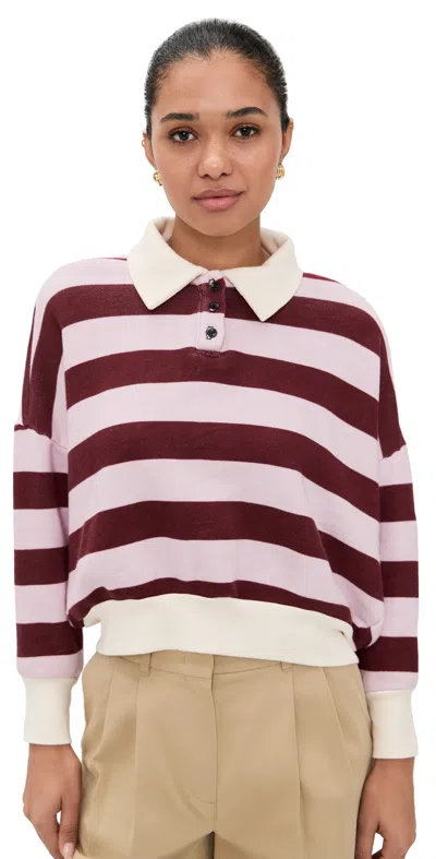 Askk Ny Polo Sweatshirt Black Cherry Pink Stripe In Multi