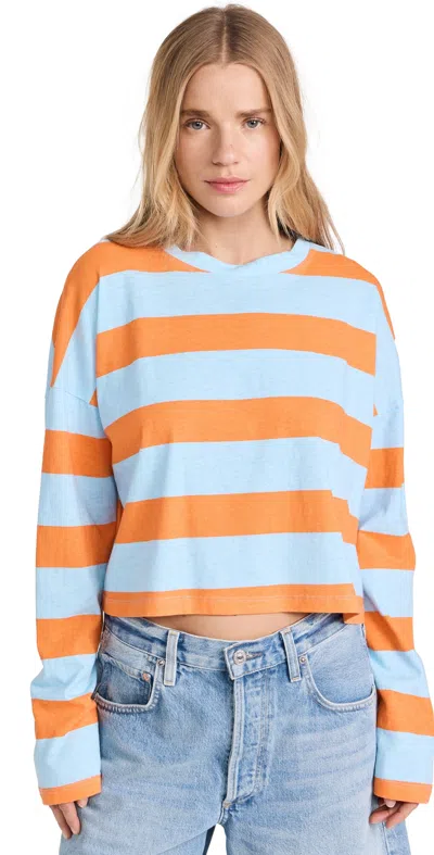 Askk Ny Stripe Long Sleeve Cotton T-shirt In Orange Blue Stripe