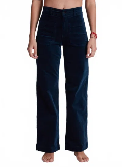 Askk Ny Sailor Velvet High Rise Wide Leg Pants In Navy In Blue