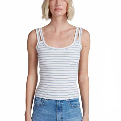 Askk Ny Sleeveless Scoop Neckline Tank In Double Stripe Blue In White