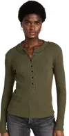 Askk Ny Snap Henley Top In Fatigue