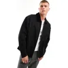 Asos Design Corduroy Collar Twill Harrington Jacket In Black