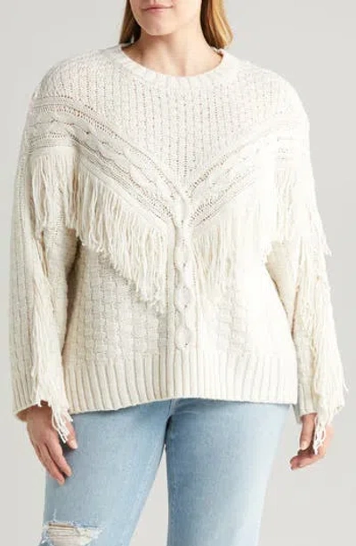 Asos Design Curve Cable & Fringe Sweater In White