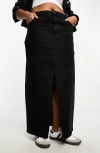 Asos Design Denim Maxi Skirt With Split Hem In Washed Black In Black