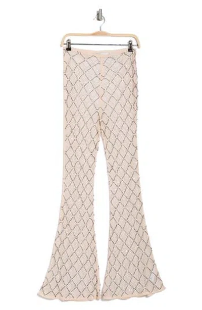 Asos Design Diamante Mesh Flare Pants In Beige
