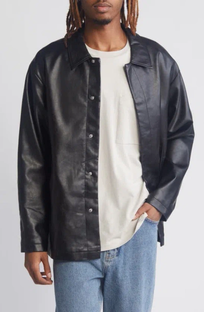 Asos Design Oversized Faux Leather Shacket In Black