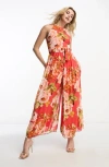 ASOS DESIGN ASOS DESIGN FLORAL PLEATED WIDE LEG JUMPSUIT