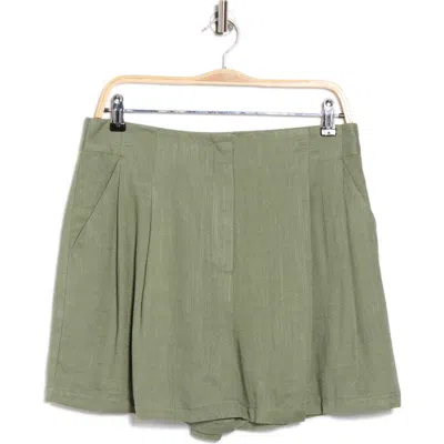 Asos Design High Waist Pleated Front Shorts In Green