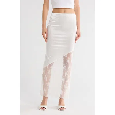 Asos Design Insert Lace Satin Maxi Skirt In White
