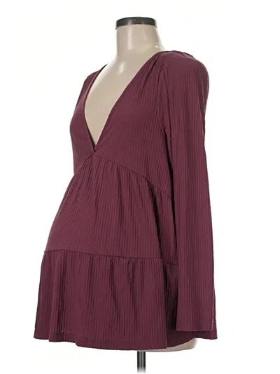 Pre-owned Asos Design Long Sleeve Blouse In Burgundy