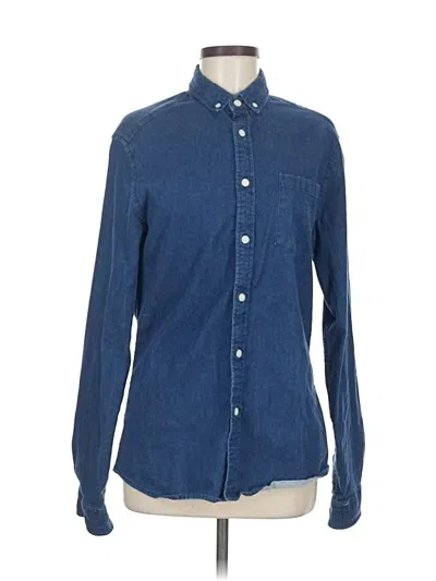 Pre-owned Asos Design Long Sleeve Button Down Shirt In Blue