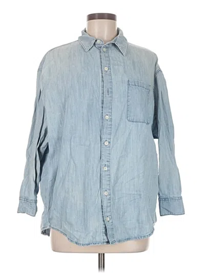 Pre-owned Asos Design Long Sleeve Button Down Shirt In Blue