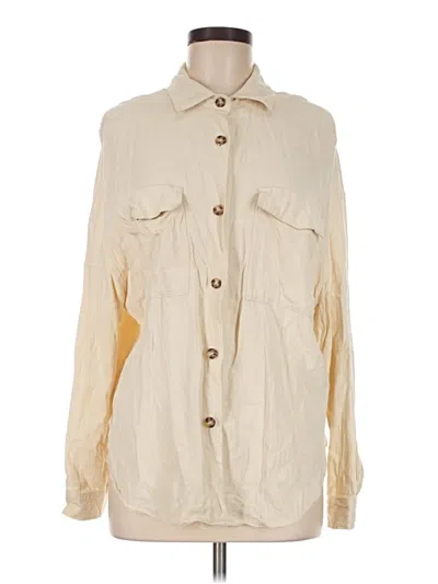 Pre-owned Asos Design Long Sleeve Button Down Shirt In Ivory