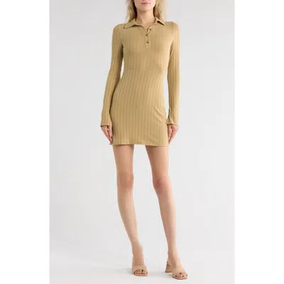 Asos Design Long Sleeve Polo Mindress In Brown