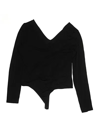Pre-owned Asos Design Long Sleeve Top Black Plunge Neckline Tops