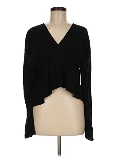 Pre-owned Asos Design Long Sleeve Top Black Plunge Neckline Tops
