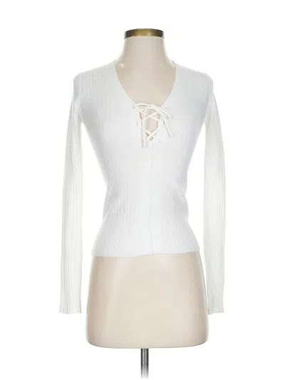 Pre-owned Asos Design Long Sleeve Top Ivory Plunge Neckline Tops In White