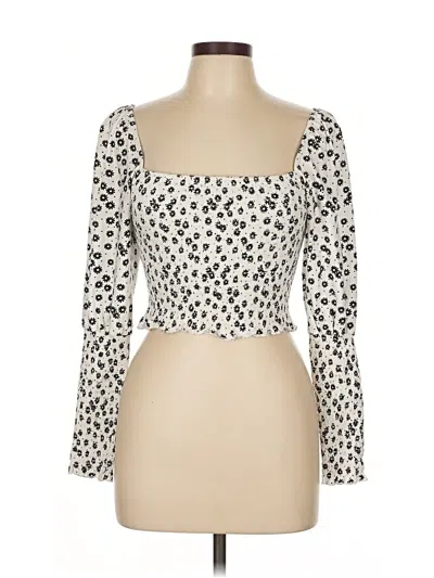 Pre-owned Asos Design Long Sleeve Top Ivory Square Neckline Tops In White