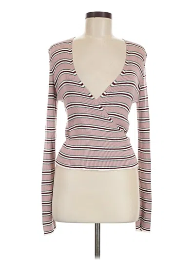 Pre-owned Asos Design Long Sleeve Top Pink Plunge Neckline Tops