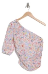 Asos Design One Shoulder Top With Ruched Side In Paisley Print-multi In White Multi