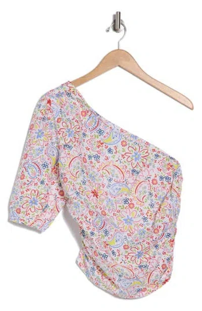 Asos Design One Shoulder Top With Ruched Side In Paisley Print-multi