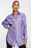 Asos Design Oversize Metallic Button-up Shirt In Purple