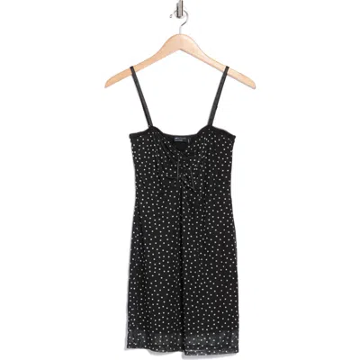 Asos Design Peekaboo Mesh Mini Dress In Mono Spot-black