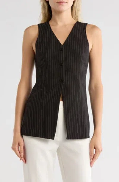 Asos Design Pinstripe Cutaway Longline Vest In Black