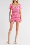 Asos Design Puff Sleeve Smocked Playsuit Romper In Pink
